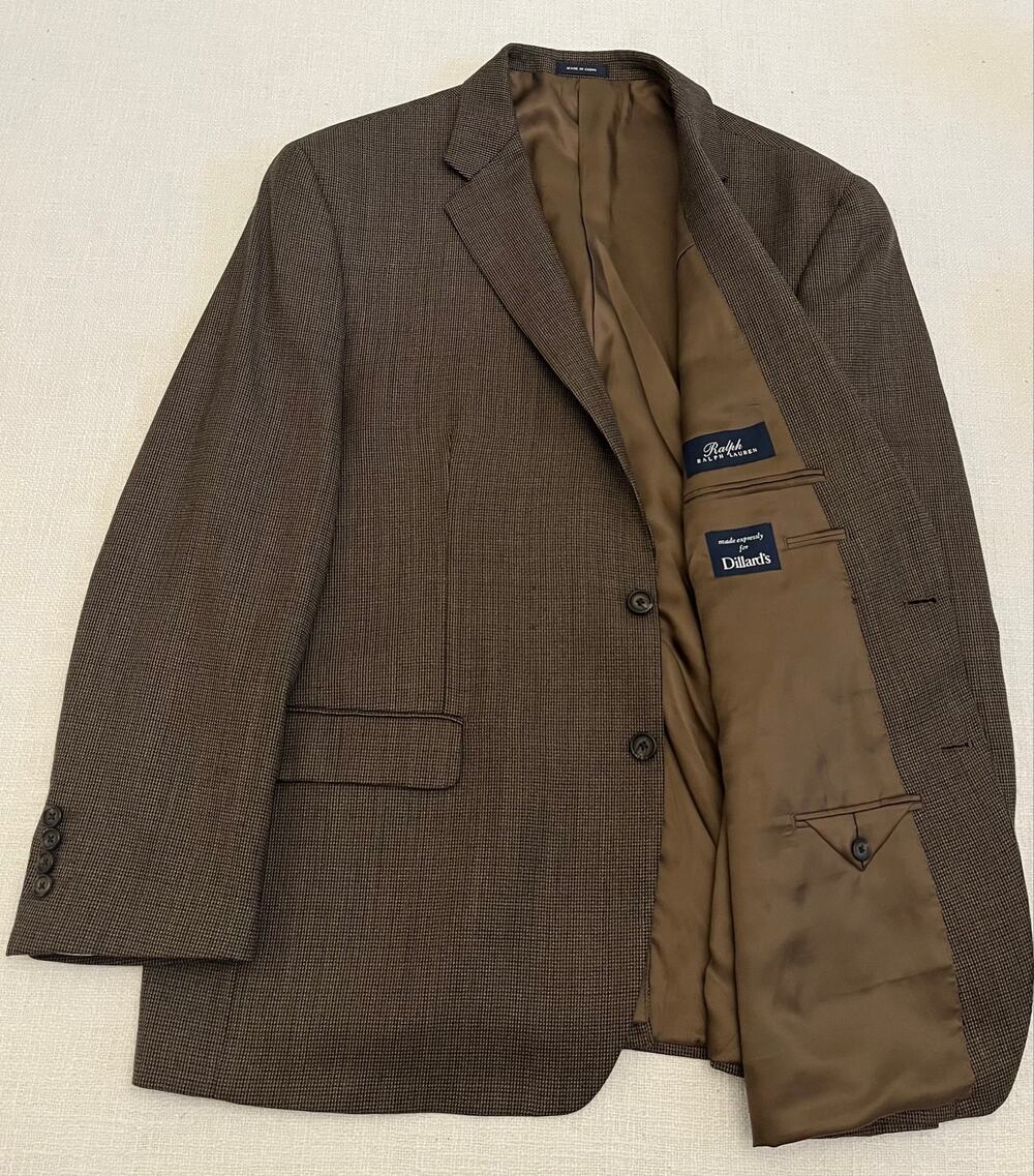 RALPH Ralph Lauren Dillard's Sport Coat 50R Brown Houndstooth Blazer 100% Wool